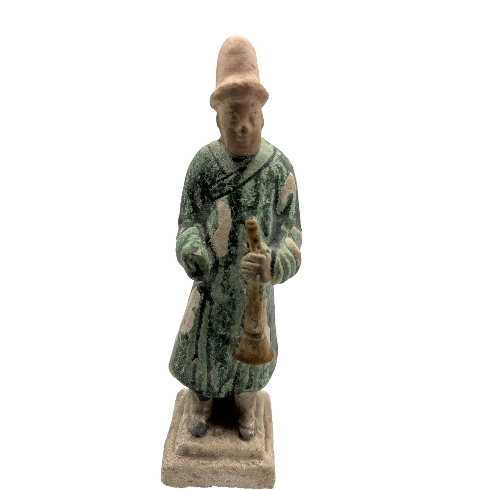 VTG Chinese Ming Miniature Green Glazed Musician Figure Antique China 7in
